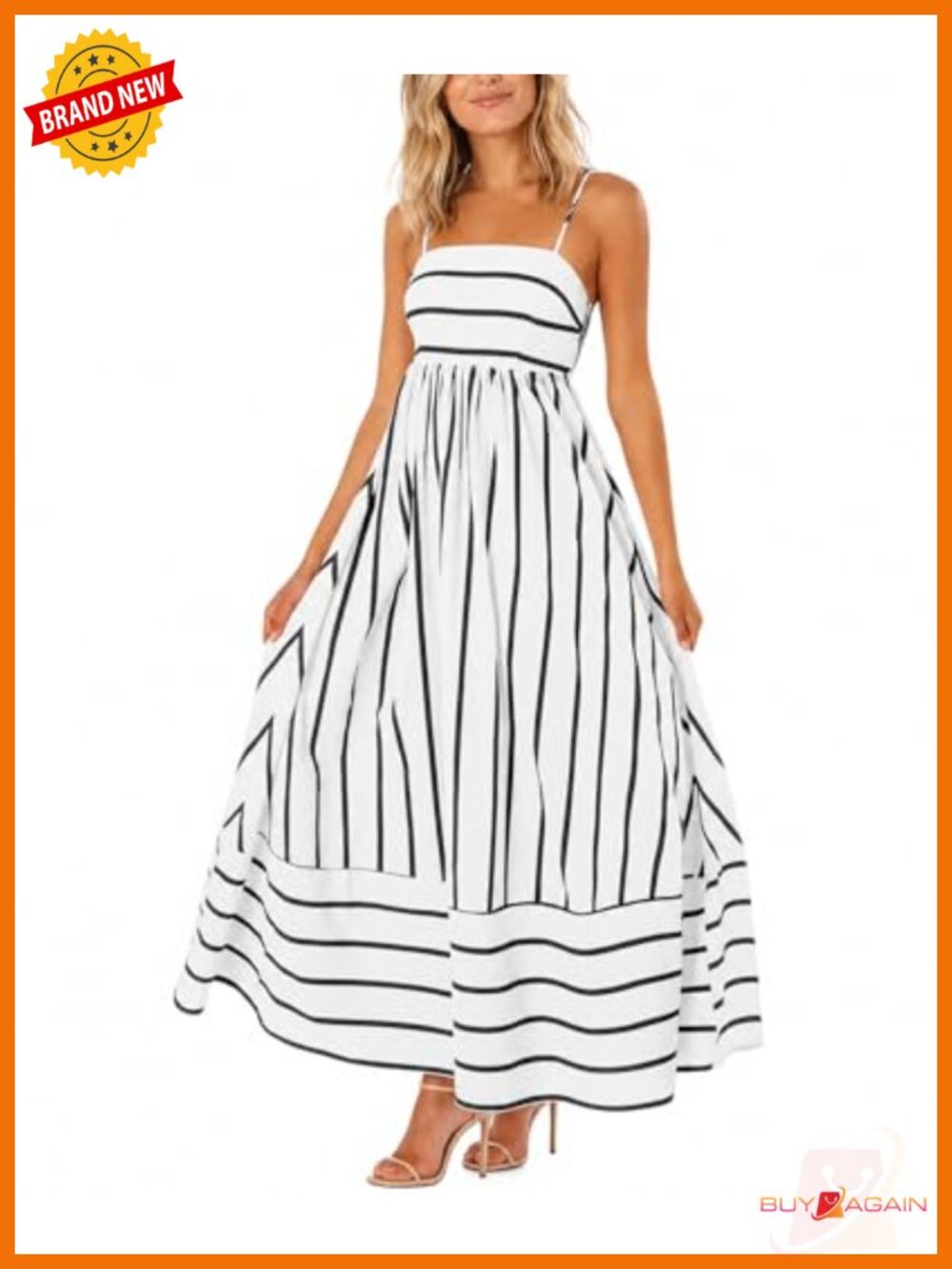Striped Cut Out Smocked Maxi Dress Sleeveless A-Line Cotton Blend